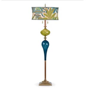 Jay Floor Lamp F200AG166 Colors Bright Teal Blue and Lime Green Blown Glass and Fabric by Kinzig Design