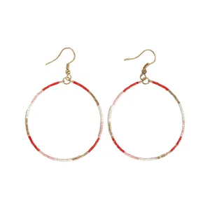 Kelly Color Block Beaded Hoop Earrings Poppy