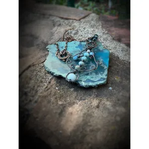 Larimar With Aquamarine Hand Hammered Pendant