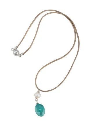 Leather, turquoise, and pearl necklace