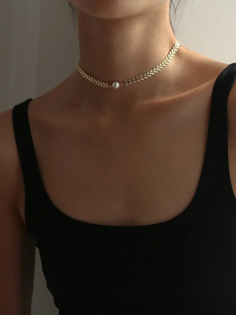 Maple Leaf Pearl Chain Necklace