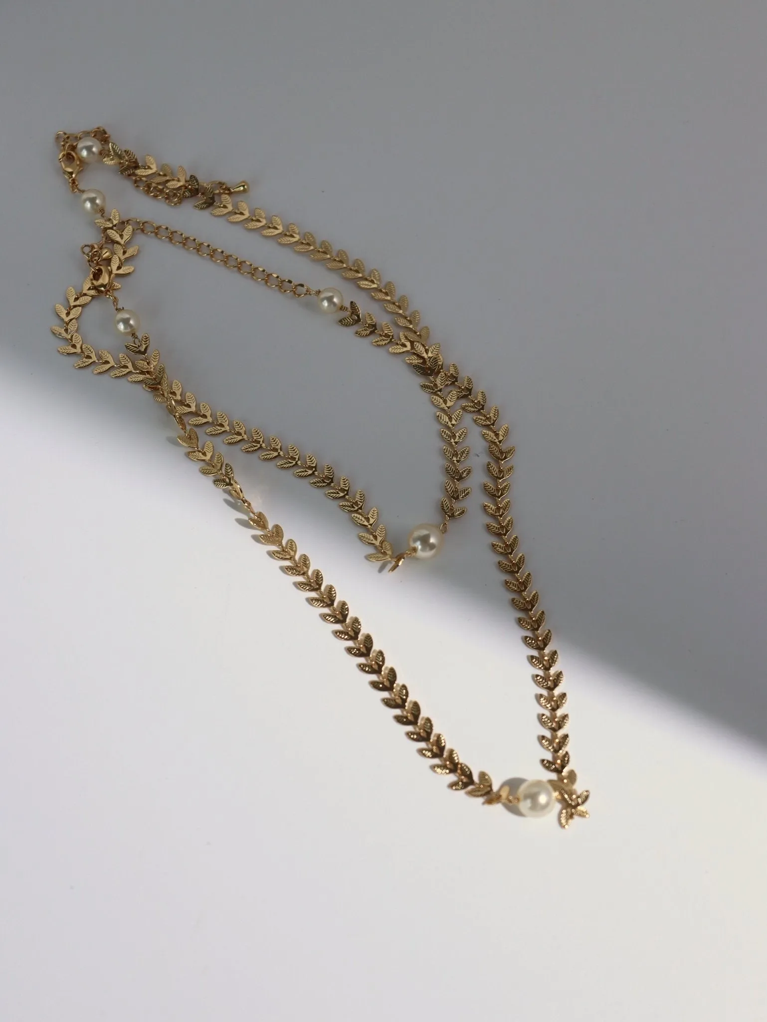 Maple Leaf Pearl Chain Necklace