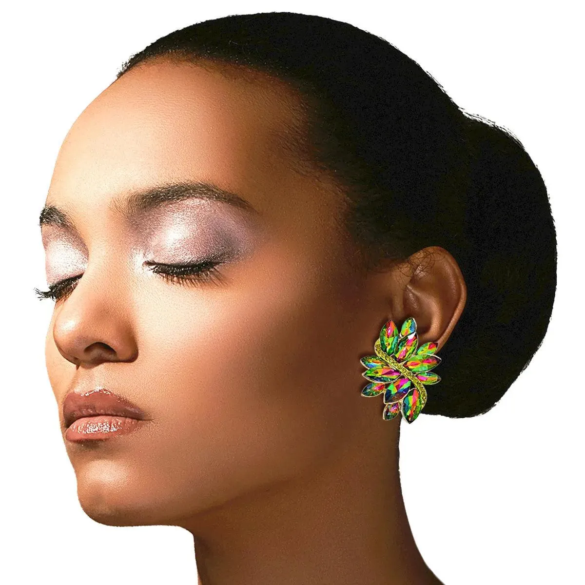 Marquise Studs: Fashionable Pink-Green Earrings for Elegant Style