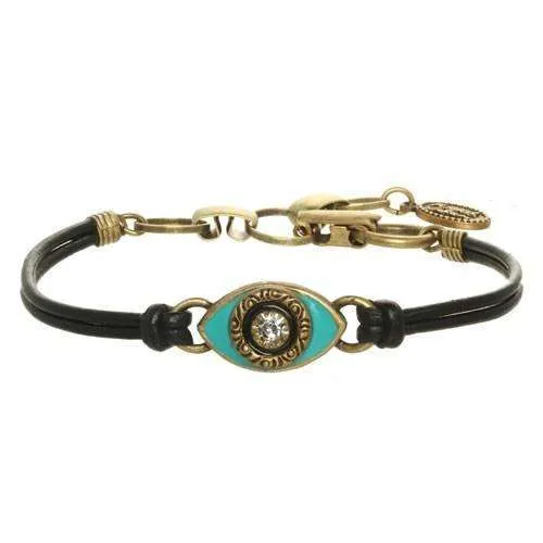 Michal Golan Turquoise Evil Eye Bracelet on Leather