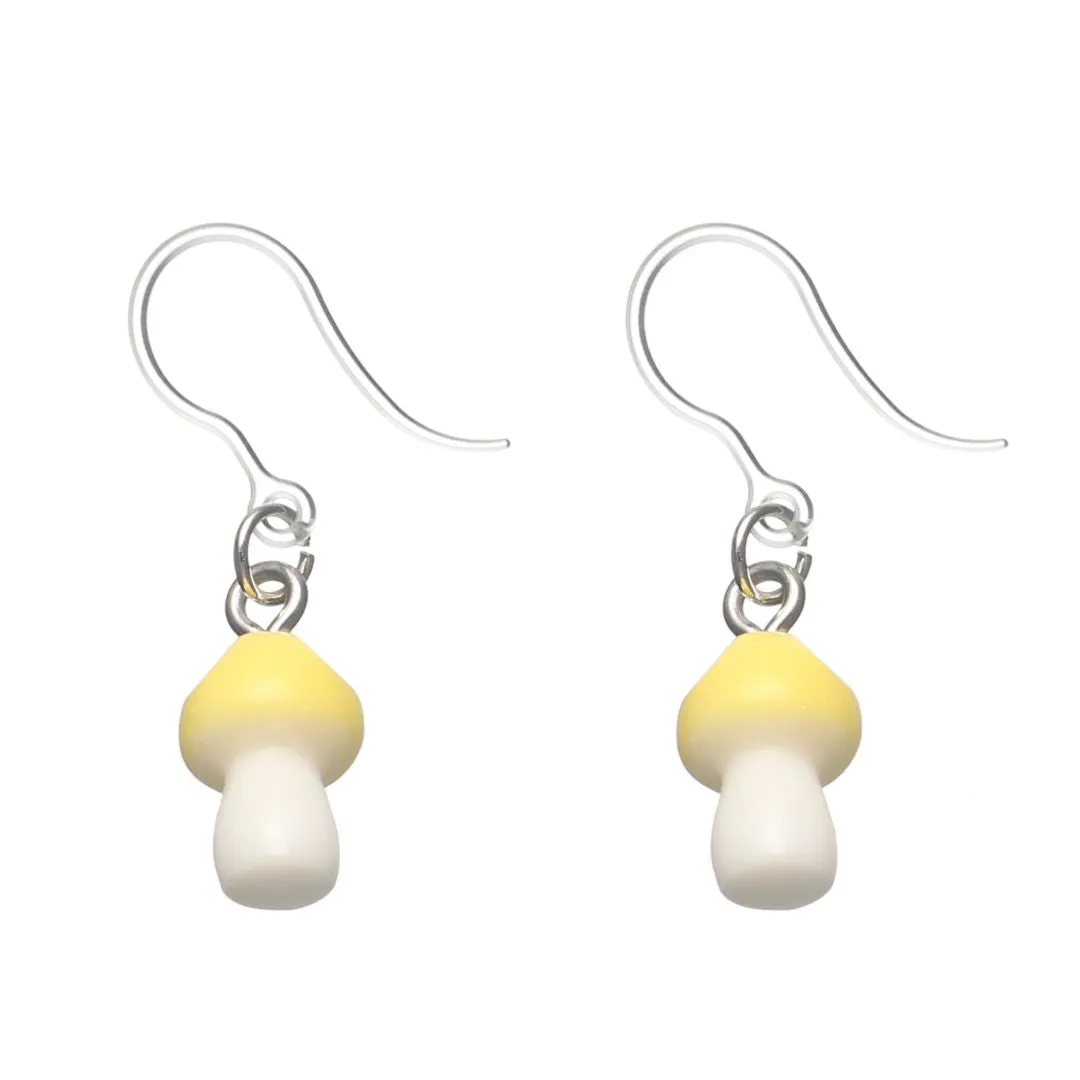 Miniature Mushroom Dangles Hypoallergenic Earrings for Sensitive Ears Made with Plastic Posts