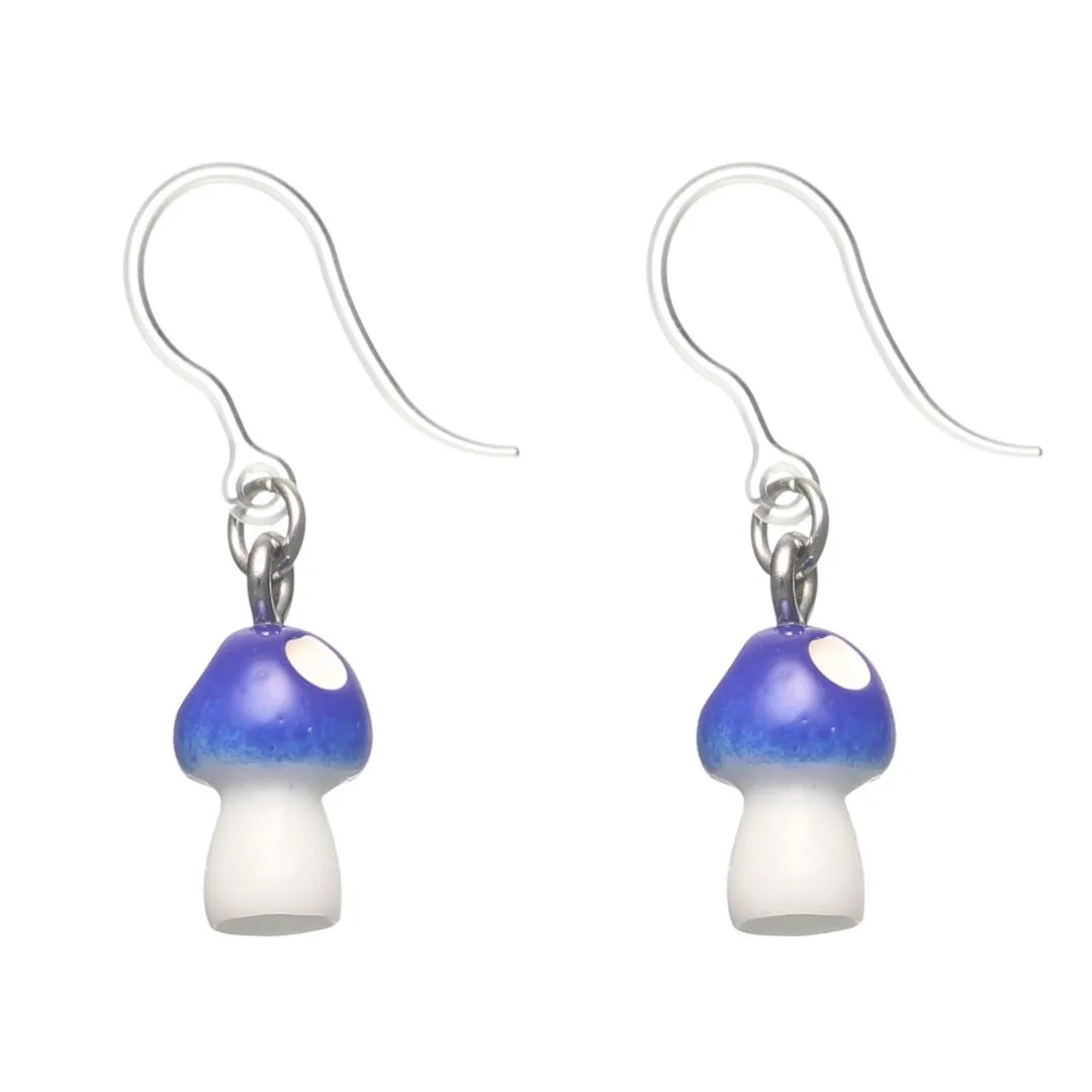 Miniature Mushroom Dangles Hypoallergenic Earrings for Sensitive Ears Made with Plastic Posts