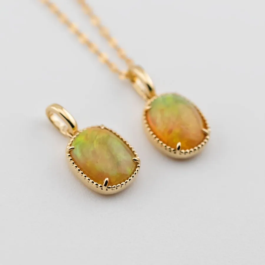 Minimal Oval Ethiopian Opal Pendant Necklace 18k Yellow Gold