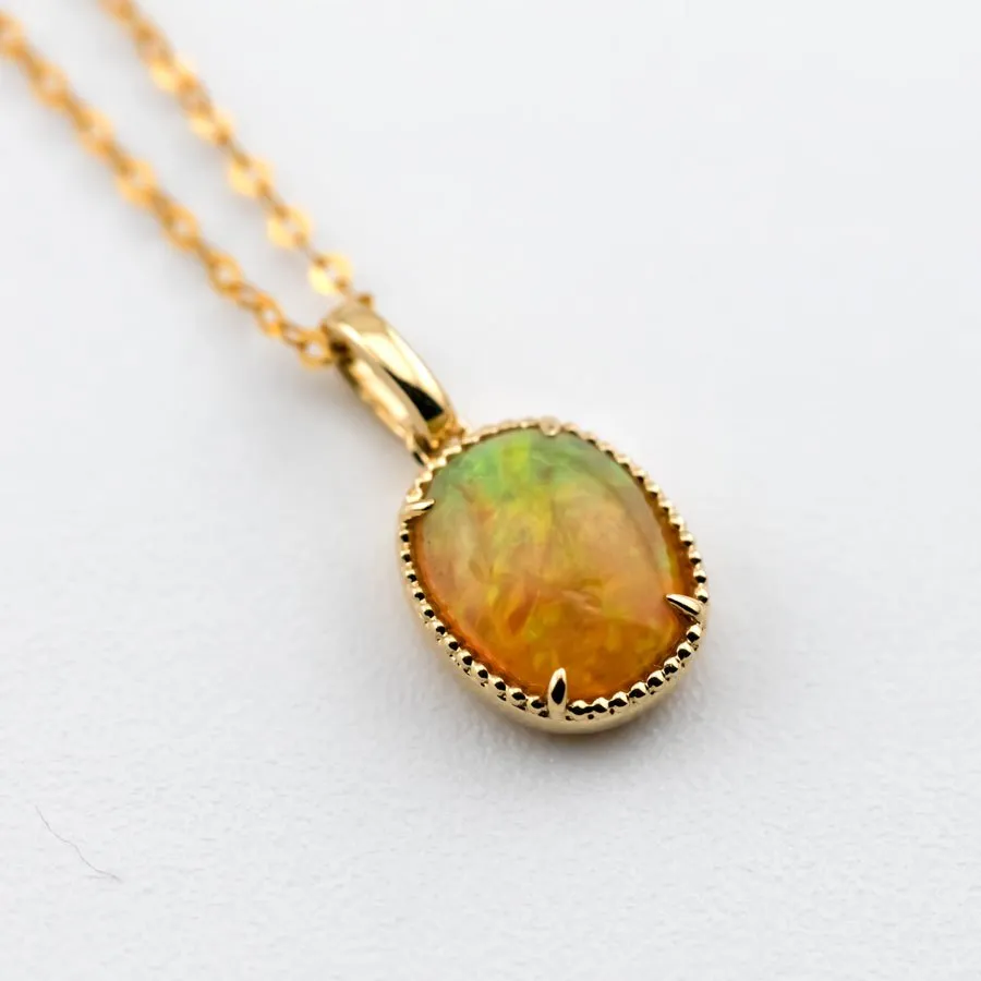 Minimal Oval Ethiopian Opal Pendant Necklace 18k Yellow Gold