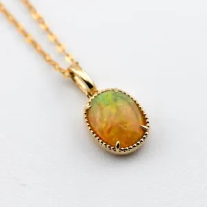 Minimal Oval Ethiopian Opal Pendant Necklace 18k Yellow Gold