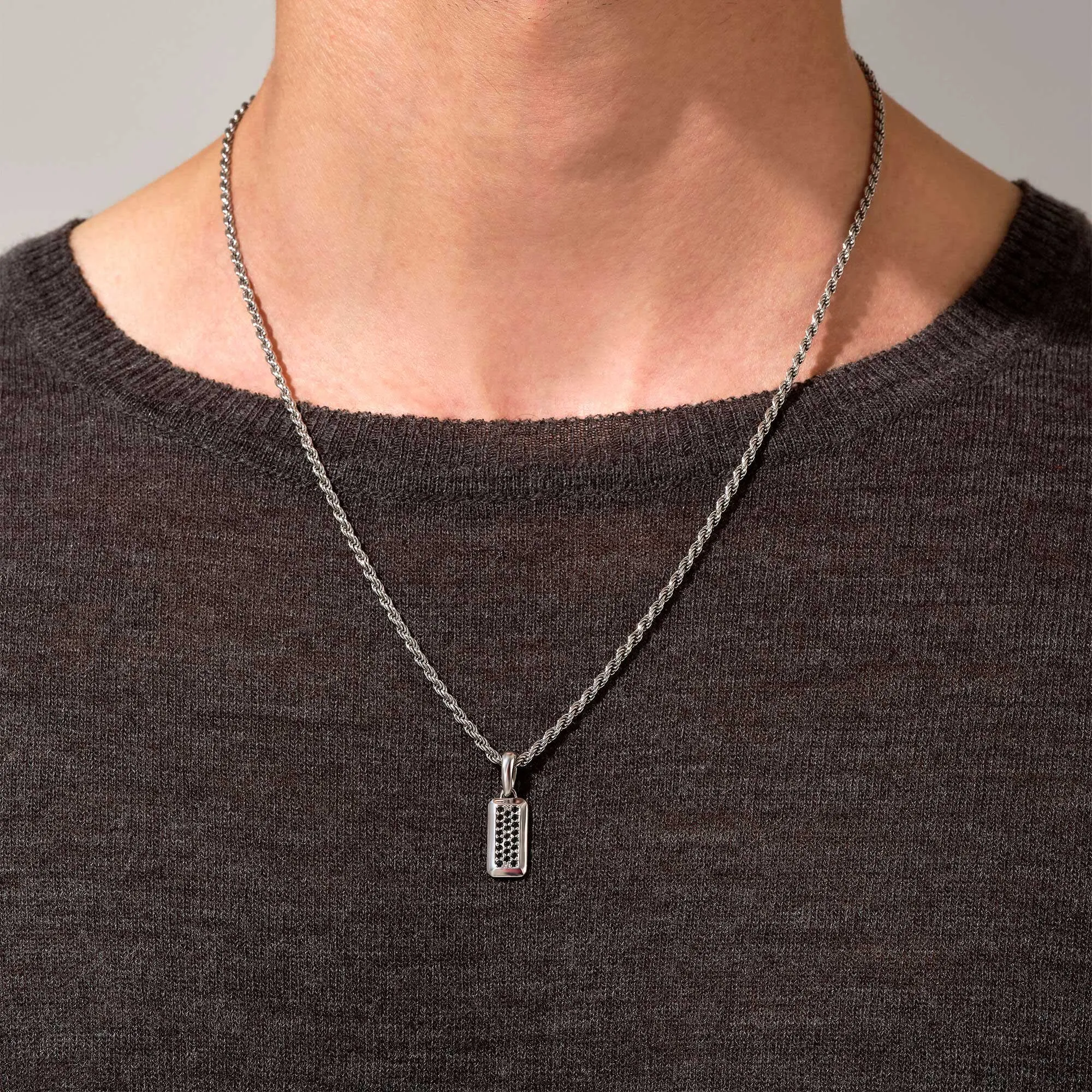 Minimal Paved Tag Pendant in Silver