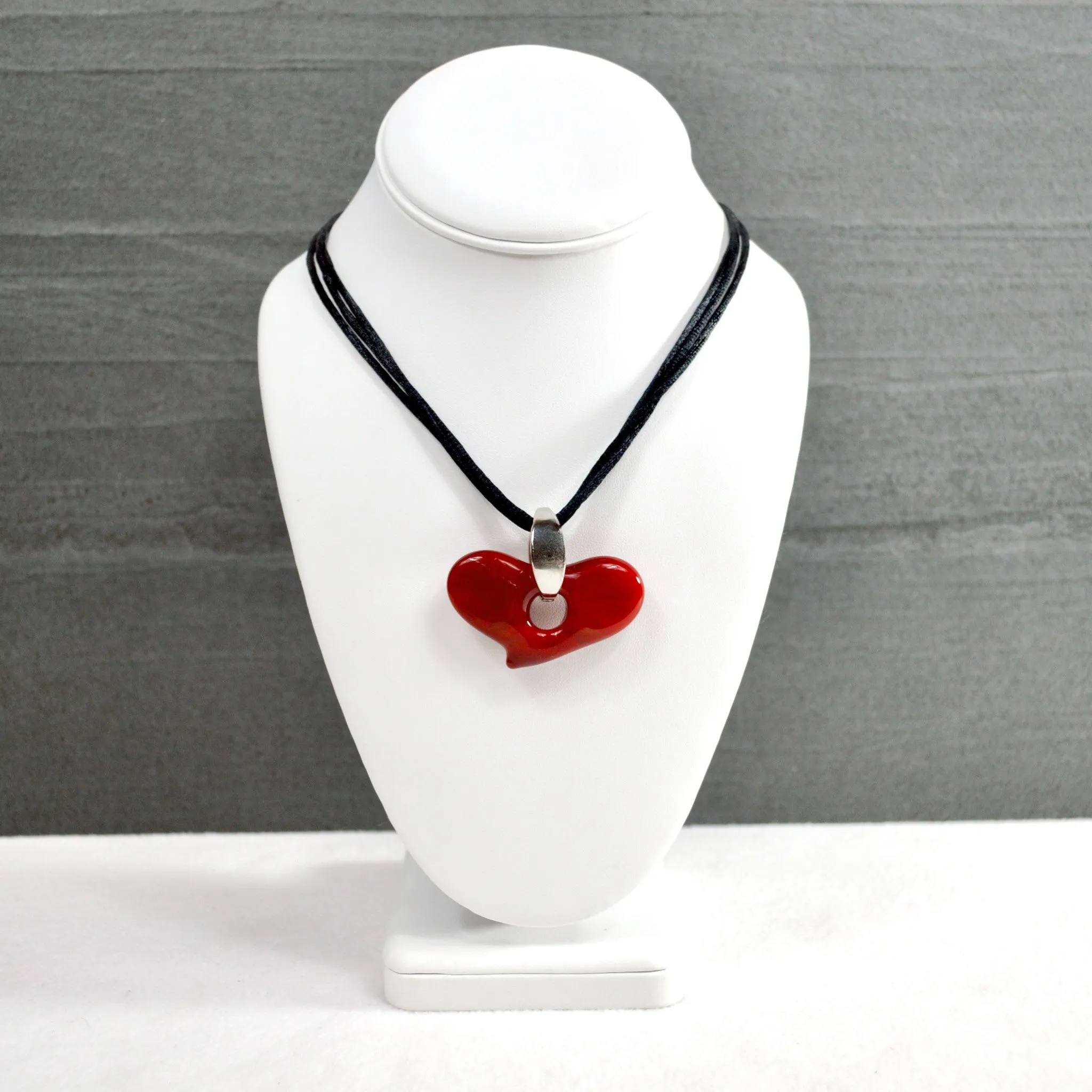 Murano Glass Solid Heart Pendant Necklace, Medium or Large, Made in Italy