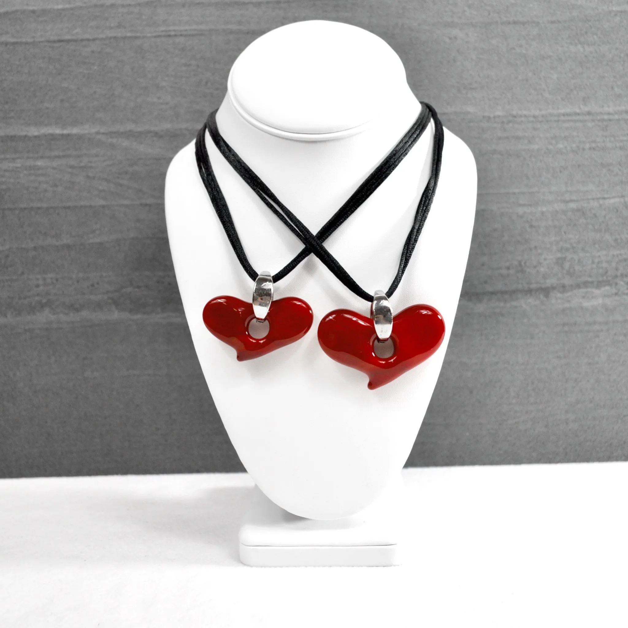 Murano Glass Solid Heart Pendant Necklace, Medium or Large, Made in Italy