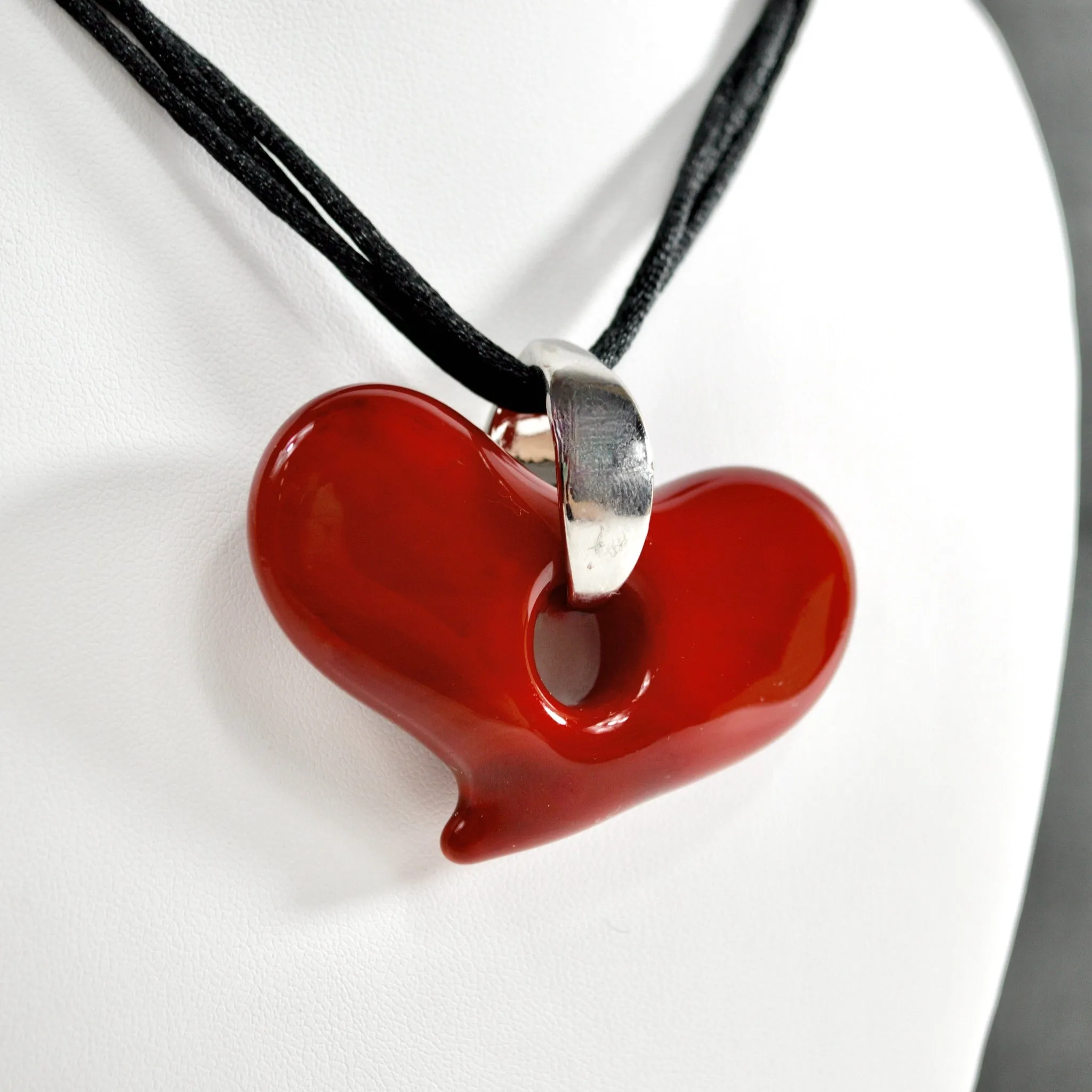 Murano Glass Solid Heart Pendant Necklace, Medium or Large, Made in Italy