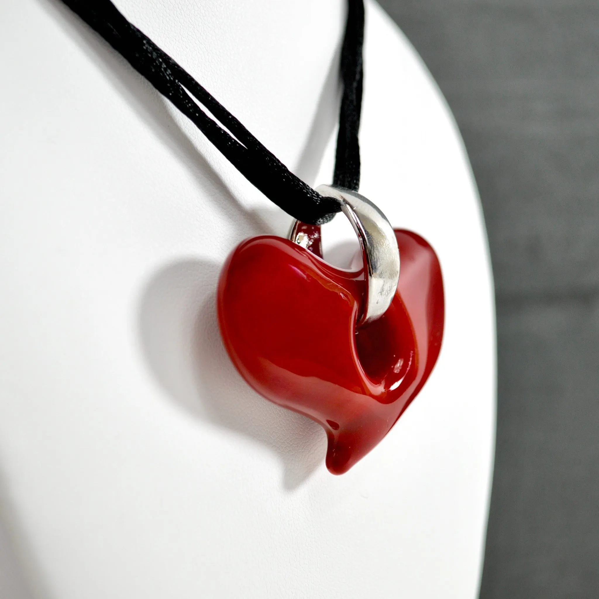 Murano Glass Solid Heart Pendant Necklace, Medium or Large, Made in Italy