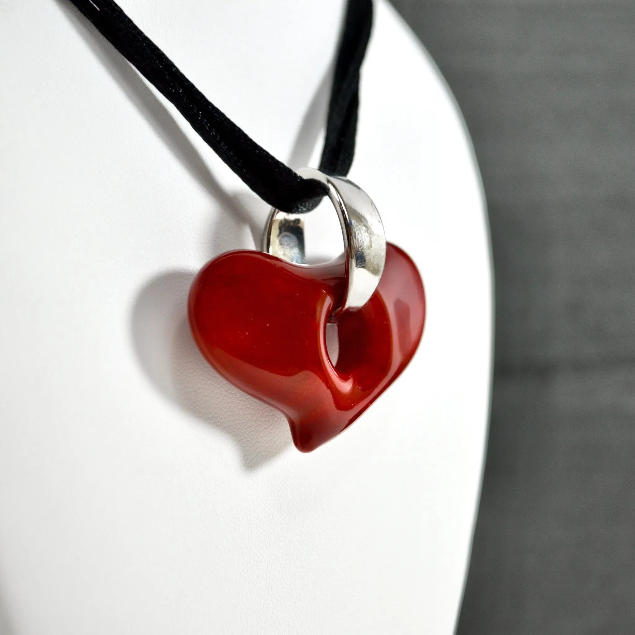 Murano Glass Solid Heart Pendant Necklace, Medium or Large, Made in Italy