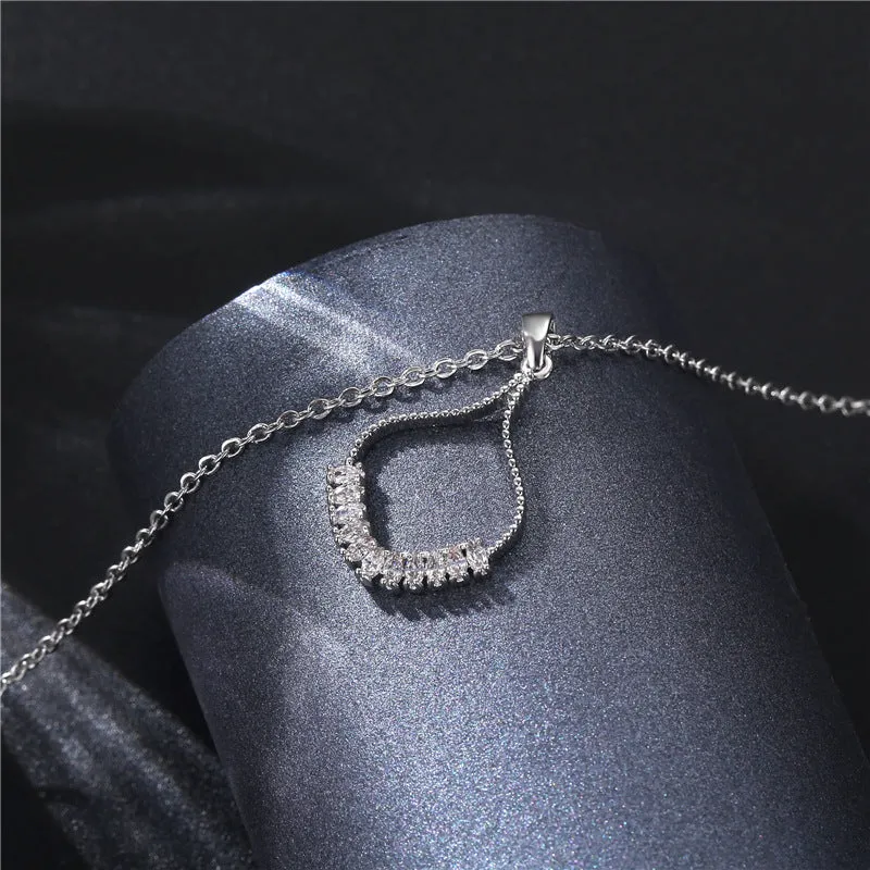 Natural Ellipse Geometric Titanium Steel Diamond Inlay Necklaces