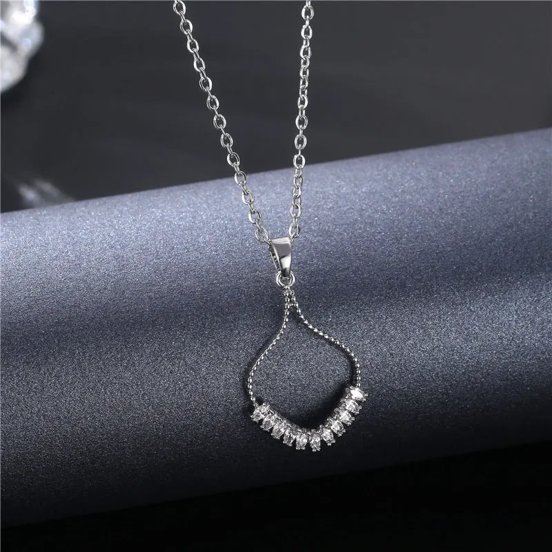 Natural Ellipse Geometric Titanium Steel Diamond Inlay Necklaces