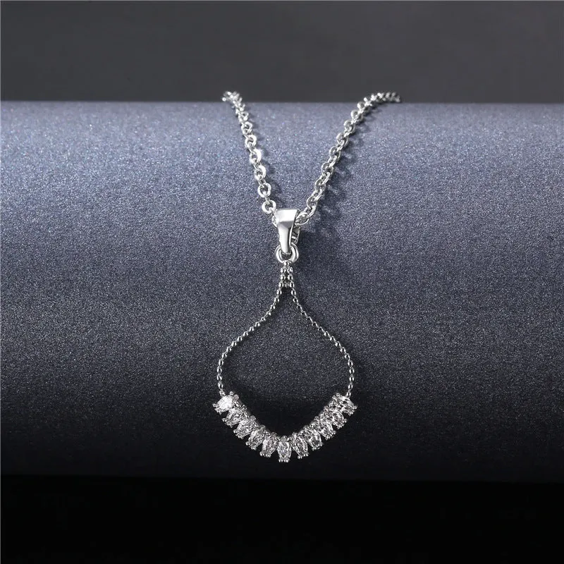 Natural Ellipse Geometric Titanium Steel Diamond Inlay Necklaces