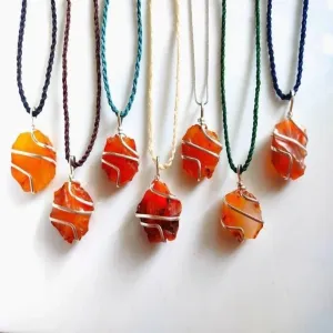 Natural Raw Carnelian Wire Wrapped Pendant Necklaces