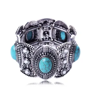 New Fashion Silver Plated Jewelry Unisex Vintage Turquoise Bracelet&Bangle Each With 5 Turquoise Decoration