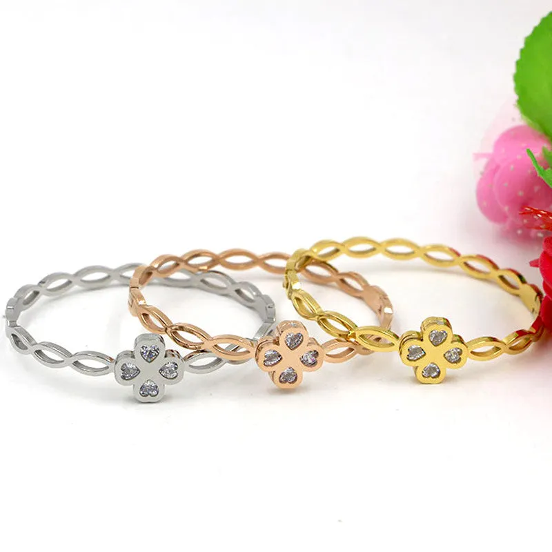 New Gold Punk Clover Bracelets & Bangles Trendy Heart Crystal Stone Cuff Bracelet For Women Fashion Jewelry