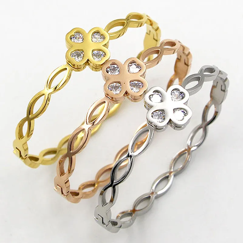 New Gold Punk Clover Bracelets & Bangles Trendy Heart Crystal Stone Cuff Bracelet For Women Fashion Jewelry