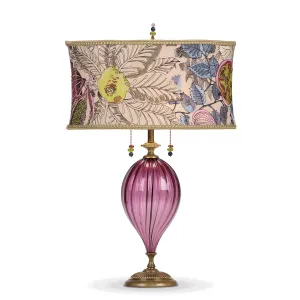 Olivia Table Lamp 188AF159 Colors Purple Blown Glass with Pink Beige Green Floral Shade by Kinzig Design