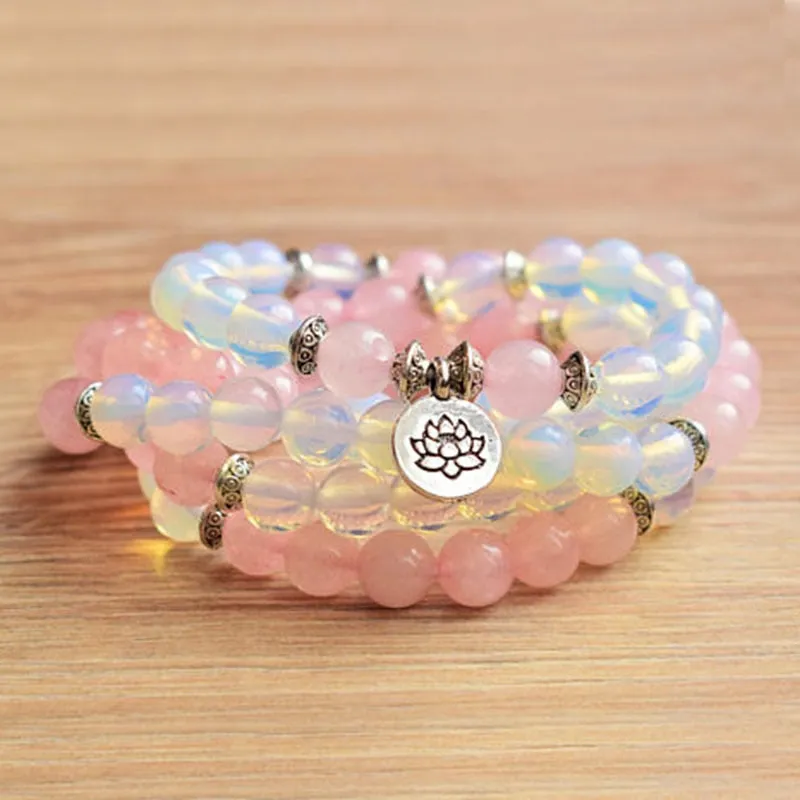 Opalite & Rose Quartz Bracelet with Charm