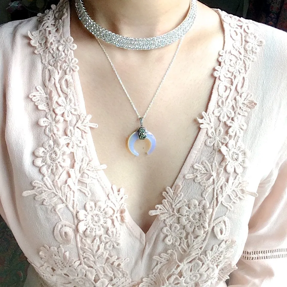 Opalite Crescent Moon Necklaces