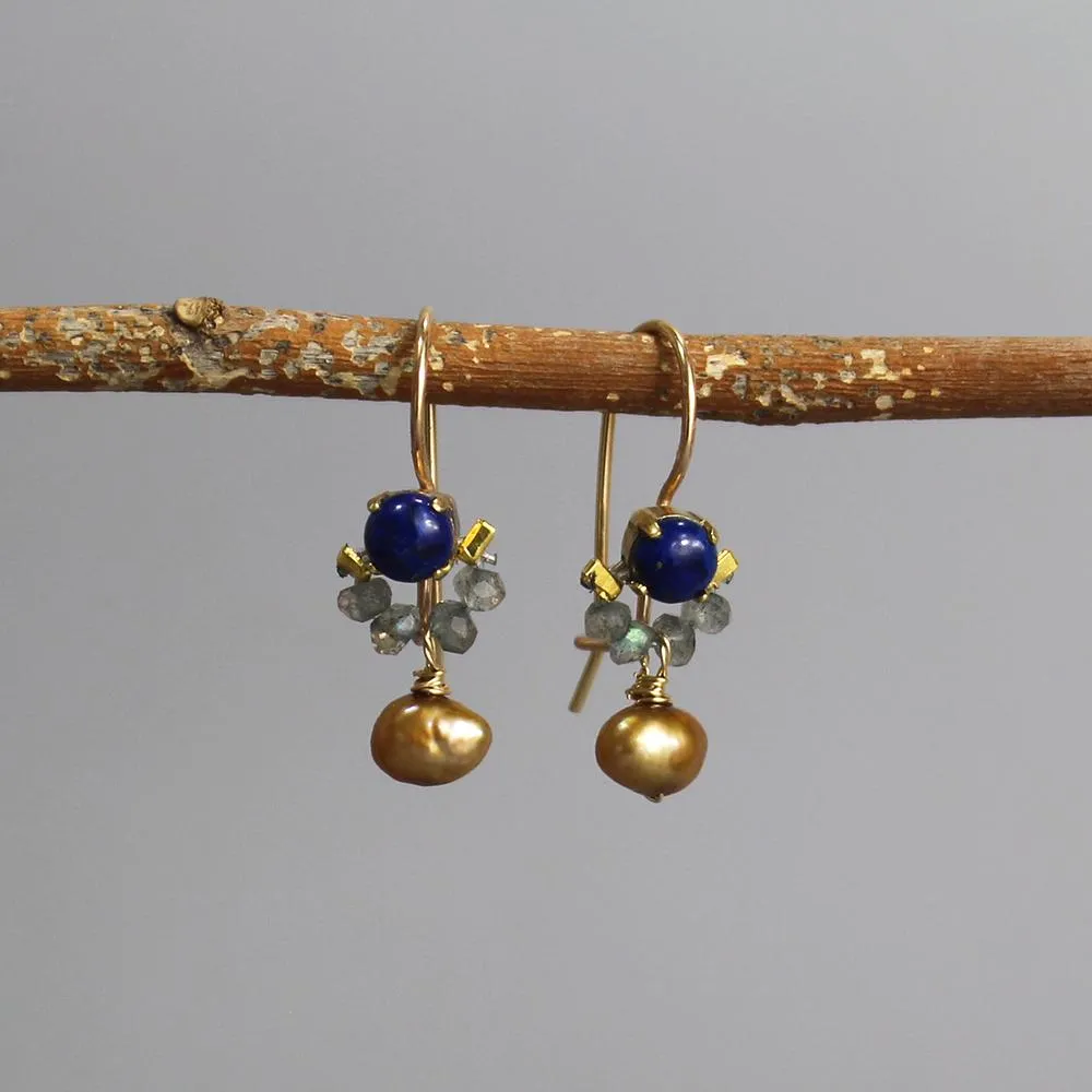 Petite Dancer Lapis Golden Pearl Earrings