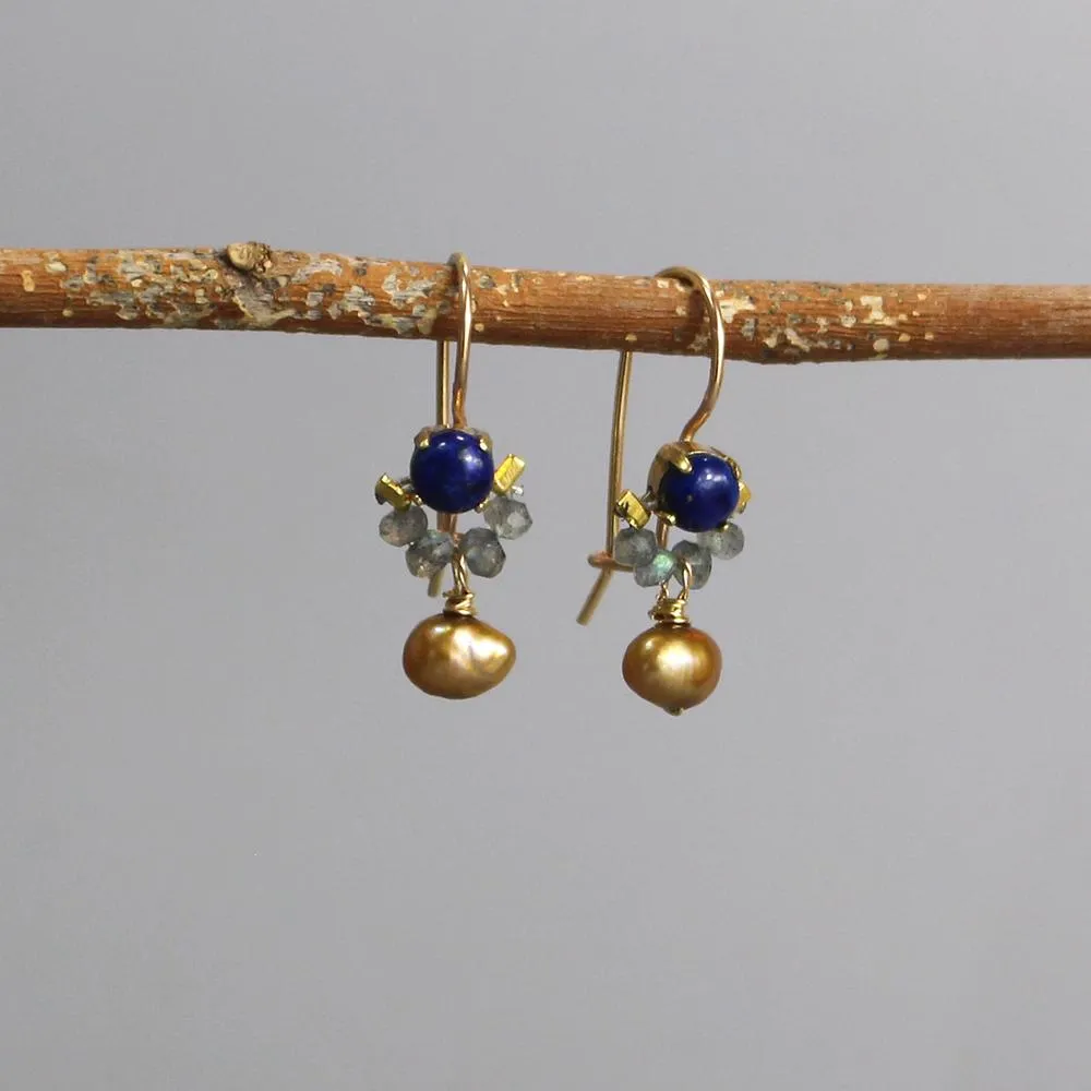 Petite Dancer Lapis Golden Pearl Earrings