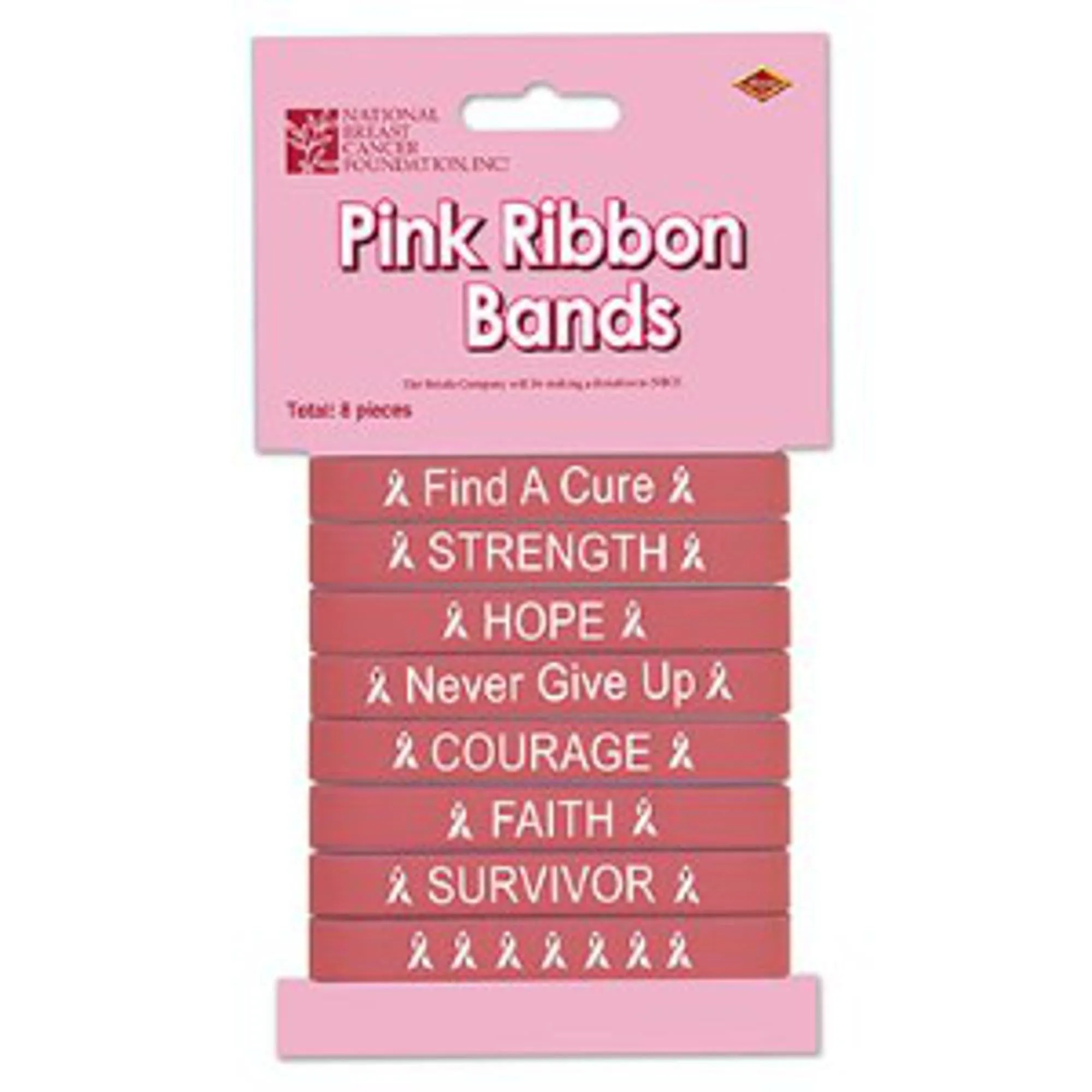 Pink Ribbon Bracelets (8/Cd) - Support Breast Cancer Awareness