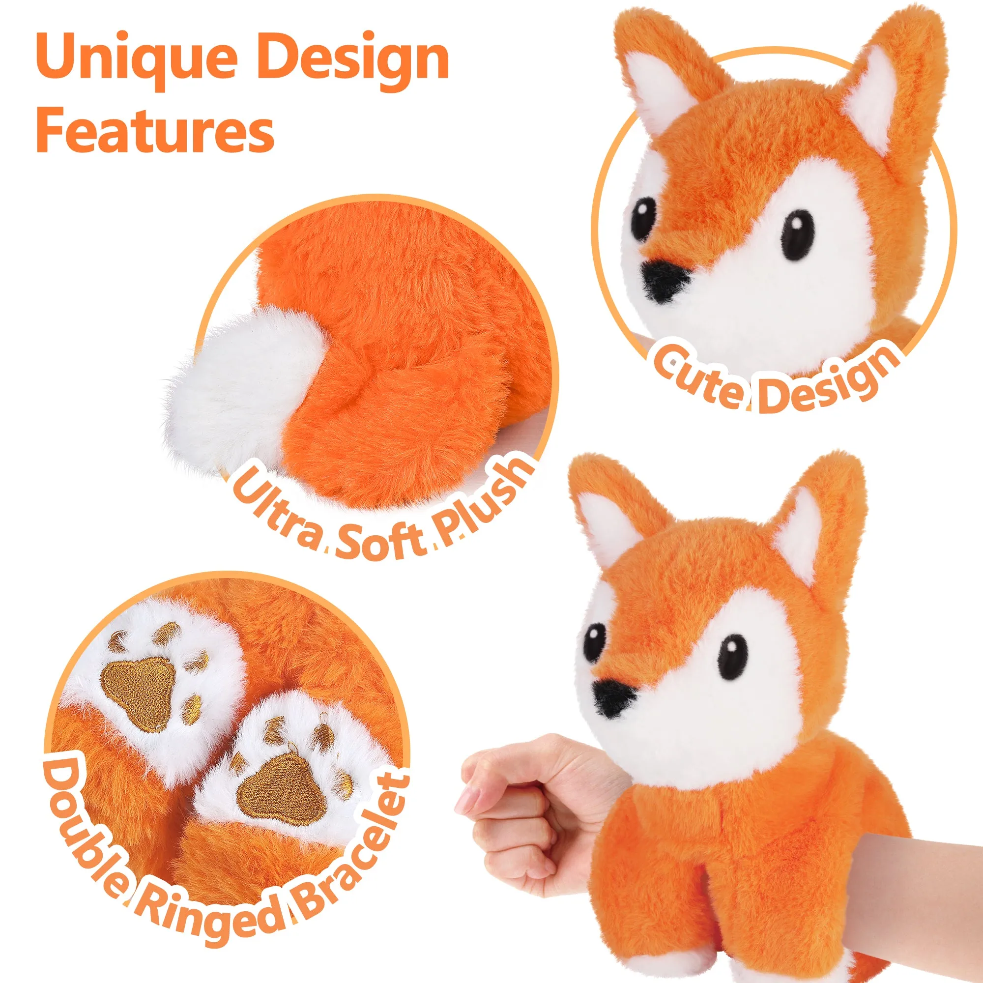 Plush Toys Slaps Bracelets, 2Pcs 12" Fox Reindeer Wristband