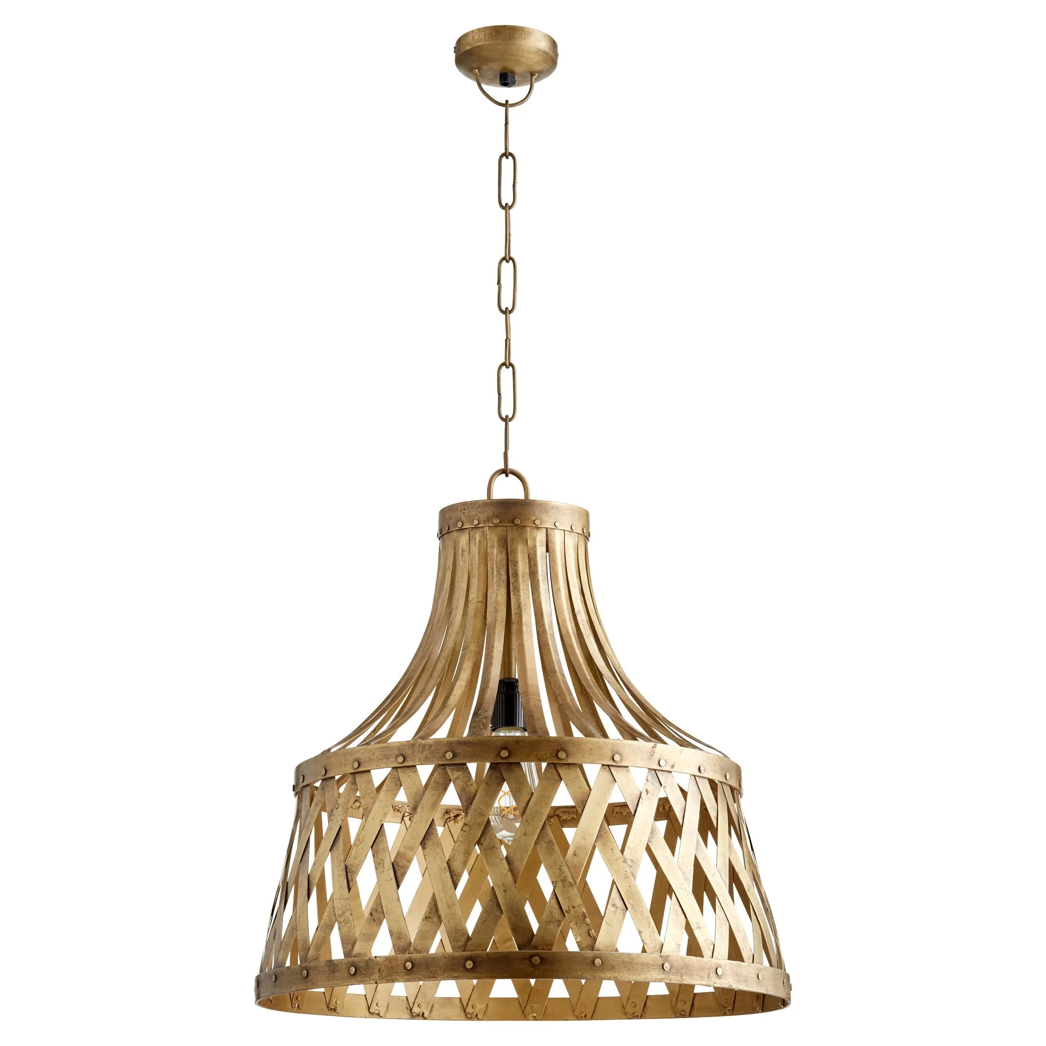 Quorum 82-75 Pendant - Artisan Brass Artisan Cross Pattern Modern Farmhouse Industrial Design