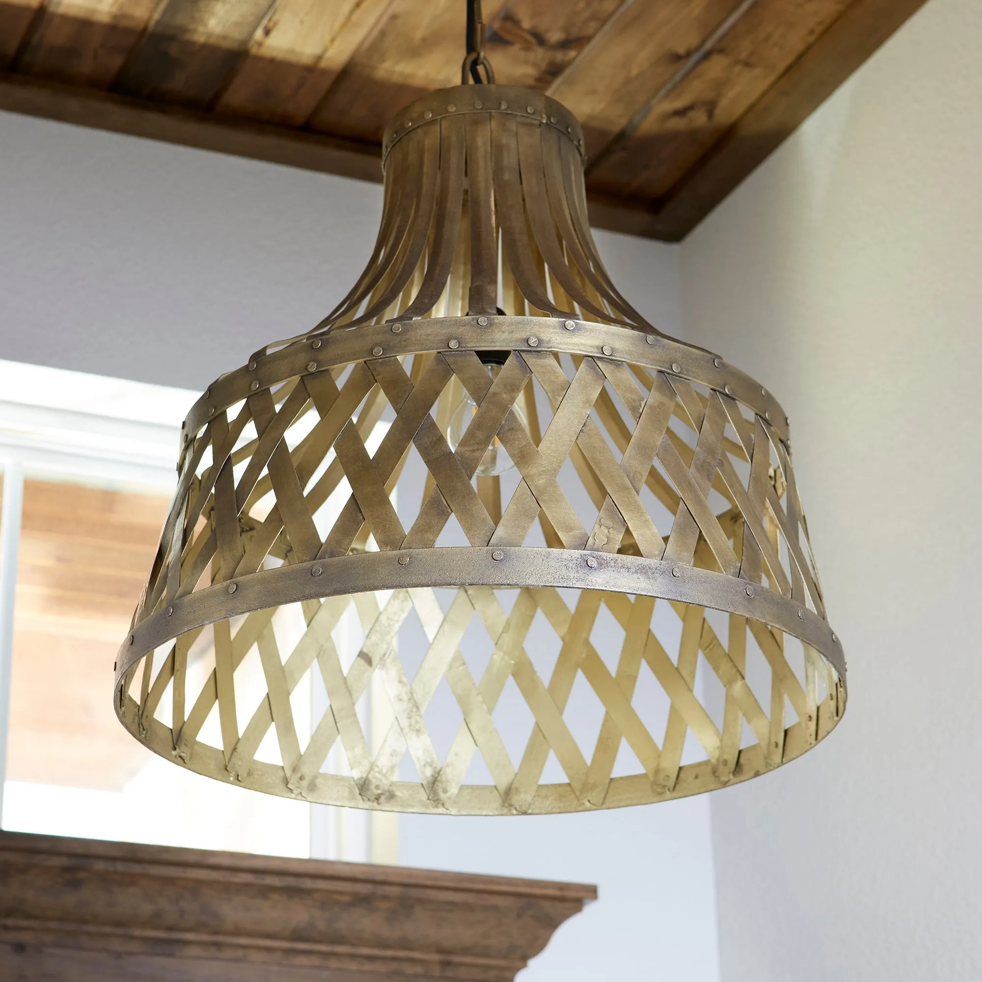 Quorum 82-75 Pendant - Artisan Brass Artisan Cross Pattern Modern Farmhouse Industrial Design