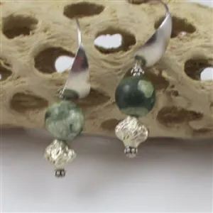 Rainforest Jasper Gemstone Bead & Silver Earrings