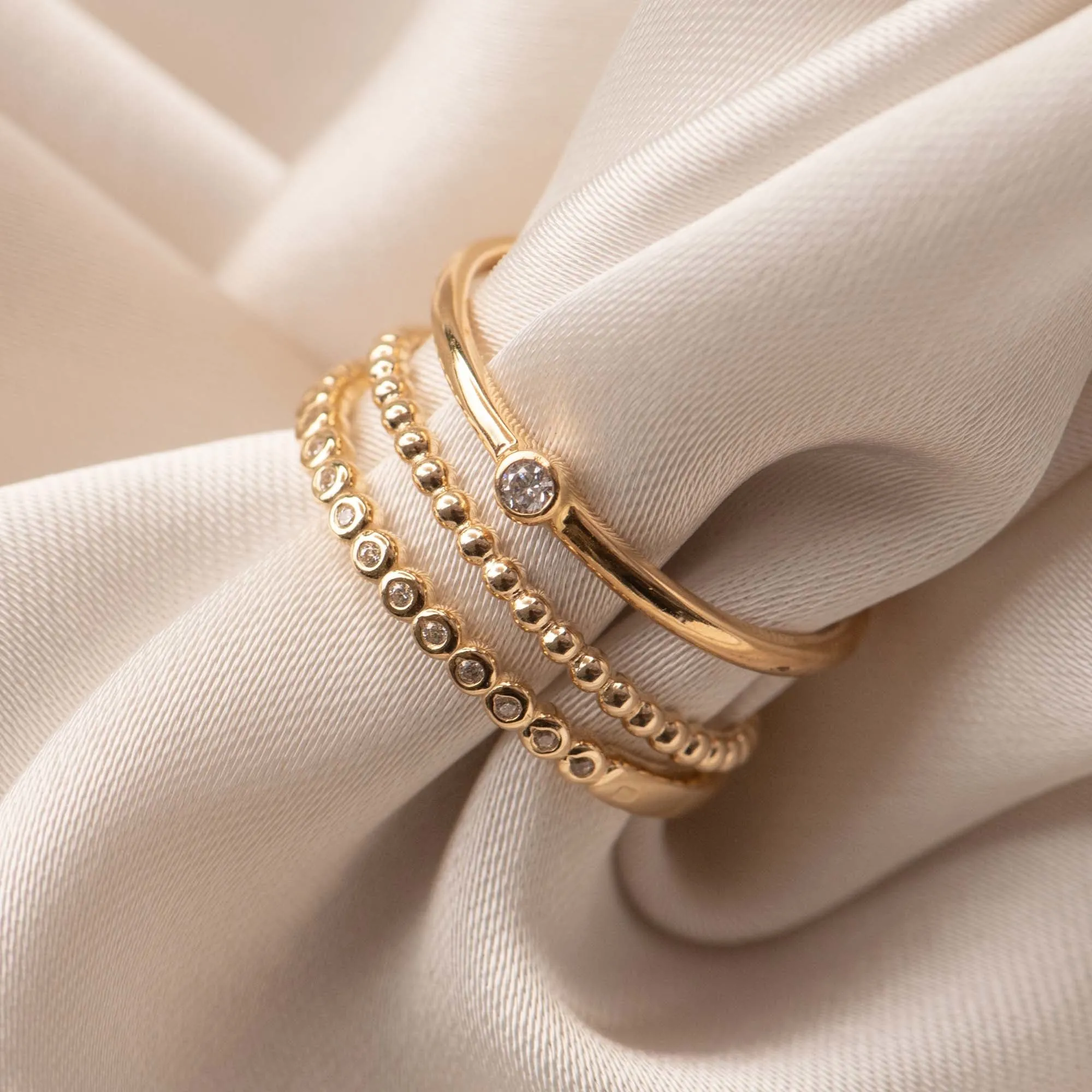 Rivoli Aélys 14 karat gold stacking ring with zirconia stone