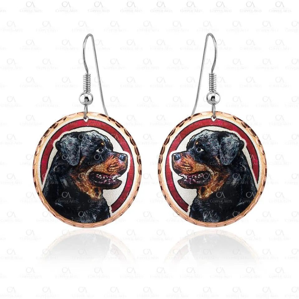 Rottweiler Copper Art Earrings, Handmade in the USA