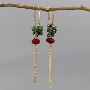 Ruby Zoisite Painted Coral Cluster Hoop Earrings