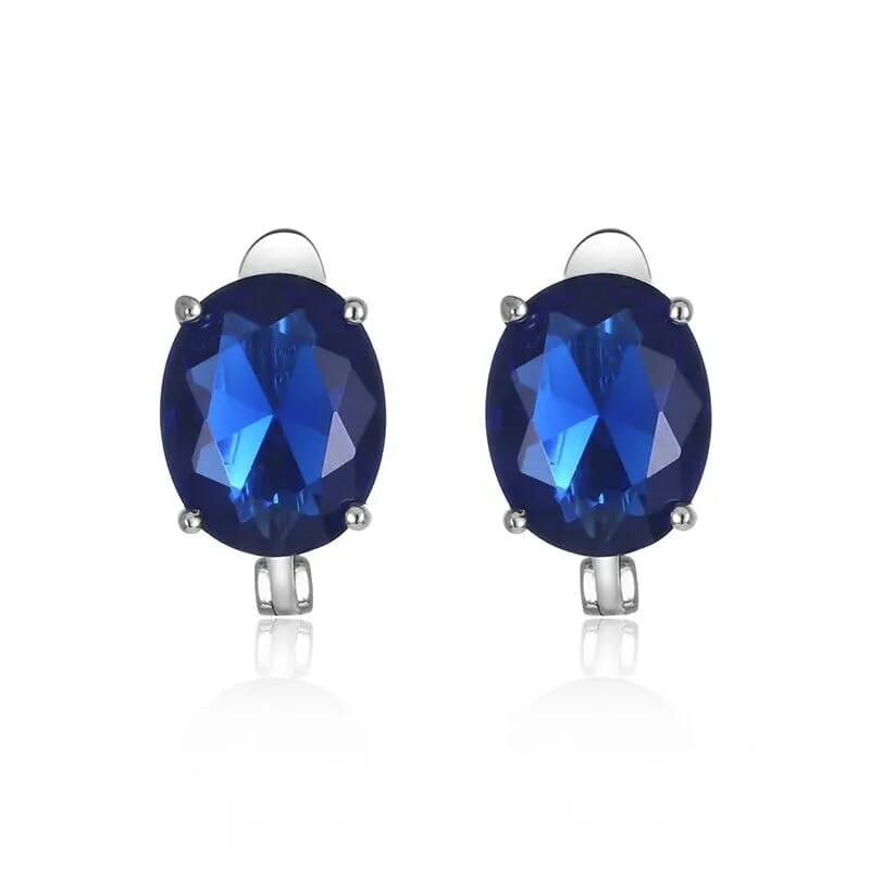 Simple Classic Design Sapphire Clip Earrings - 925 Sterling Silver