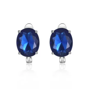 Simple Classic Design Sapphire Clip Earrings - 925 Sterling Silver