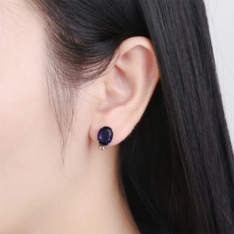 Simple Classic Design Sapphire Clip Earrings - 925 Sterling Silver