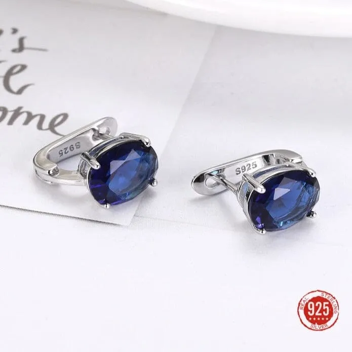 Simple Classic Design Sapphire Clip Earrings - 925 Sterling Silver