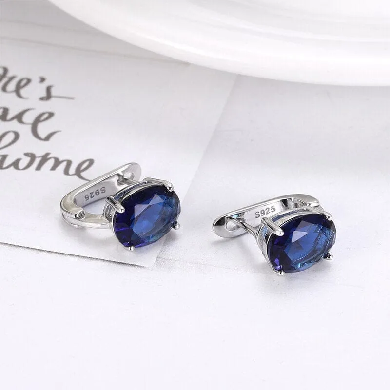 Simple Classic Design Sapphire Clip Earrings - 925 Sterling Silver