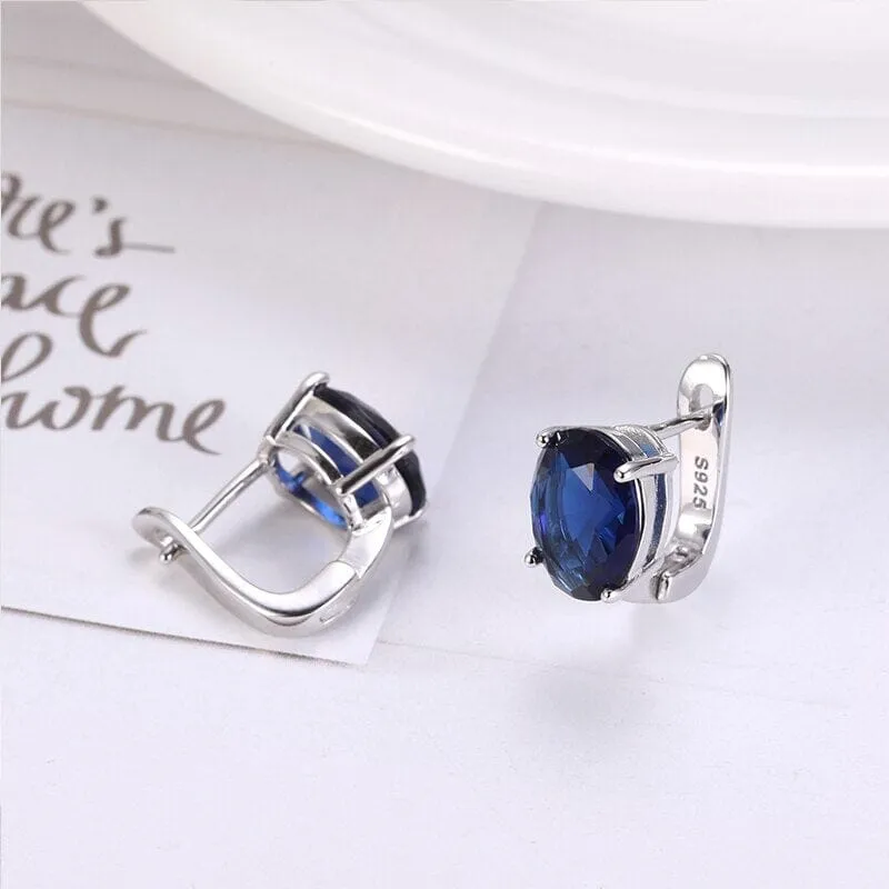 Simple Classic Design Sapphire Clip Earrings - 925 Sterling Silver