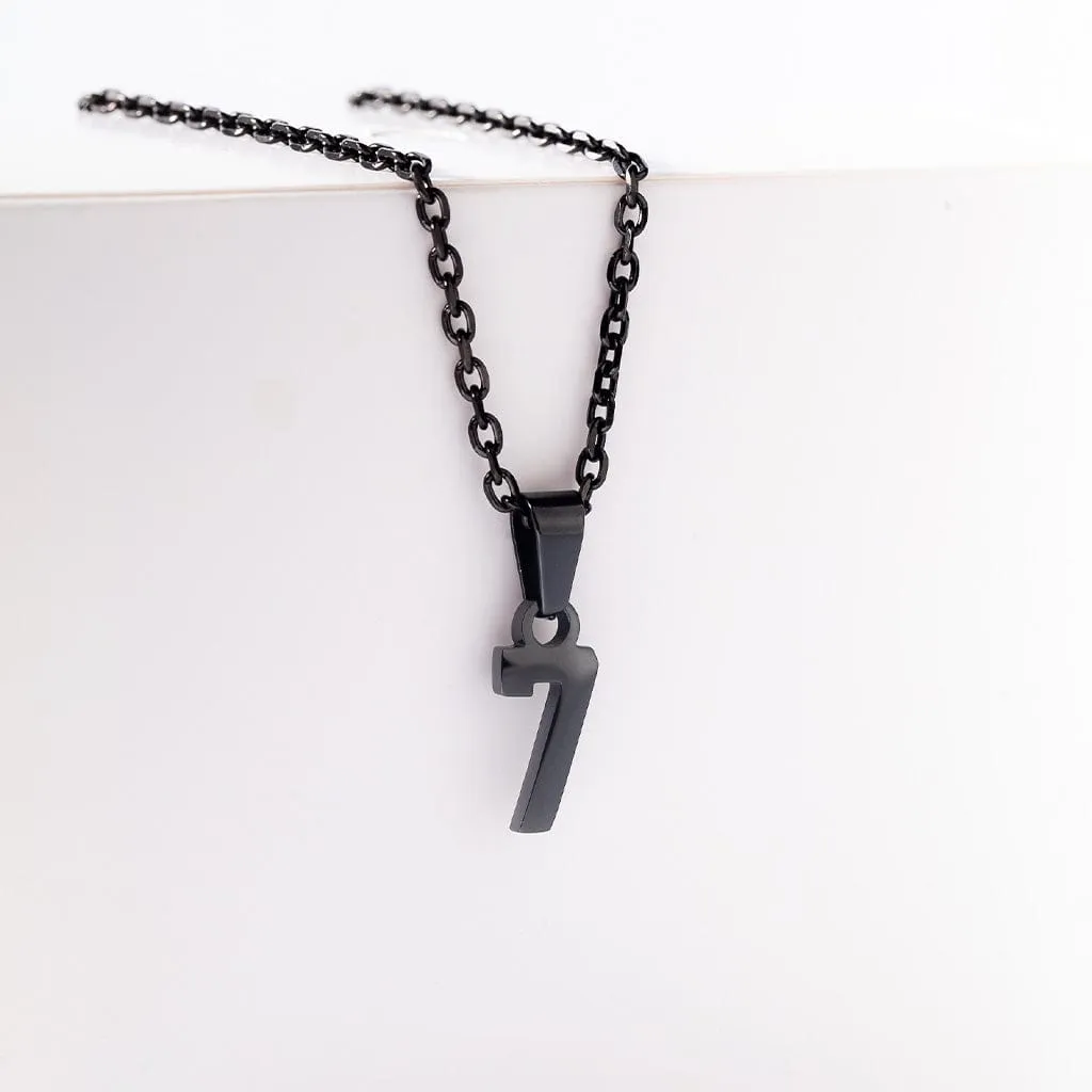 Small Number Pendant Necklace - Black