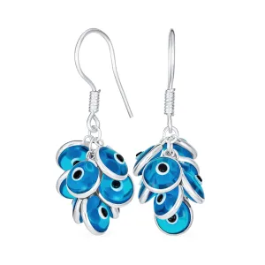 Spiritual Protection Multi-Color Evil Eye Charms Dangle Earrings Sterling Silver