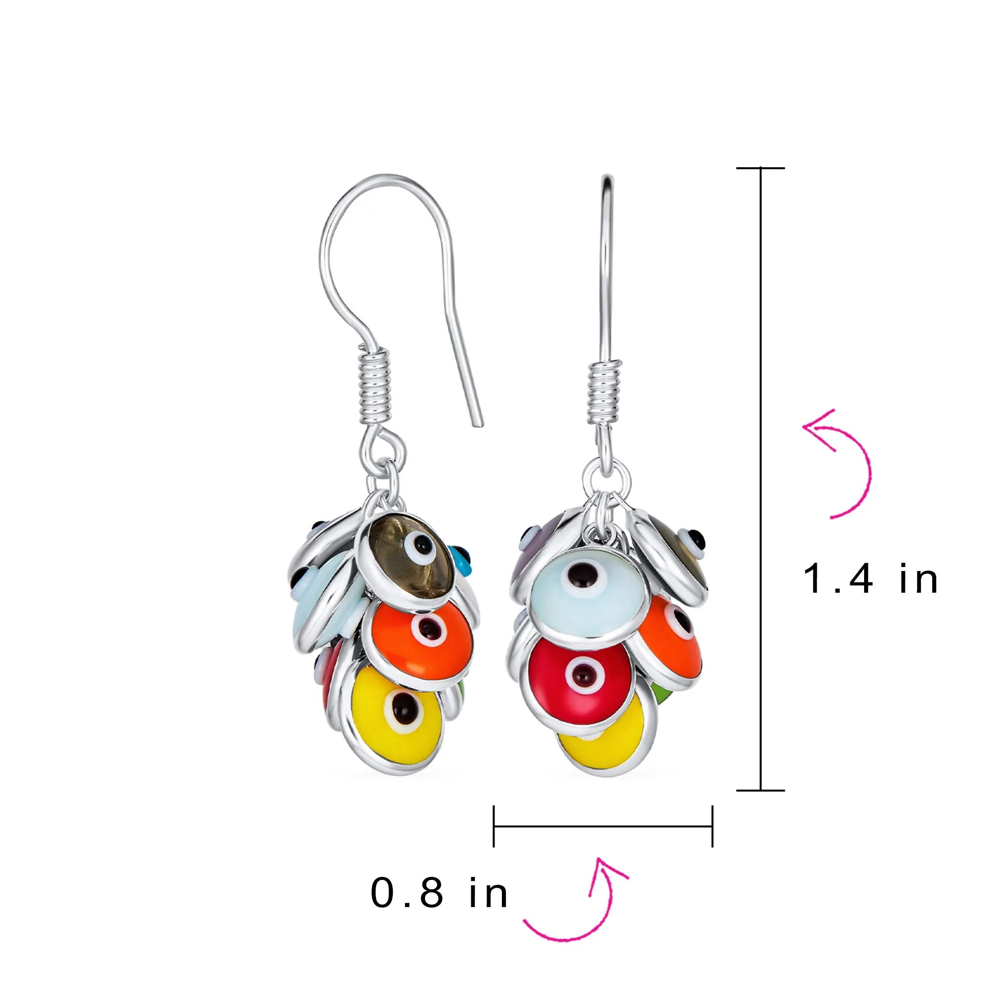 Spiritual Protection Multi-Color Evil Eye Charms Dangle Earrings Sterling Silver