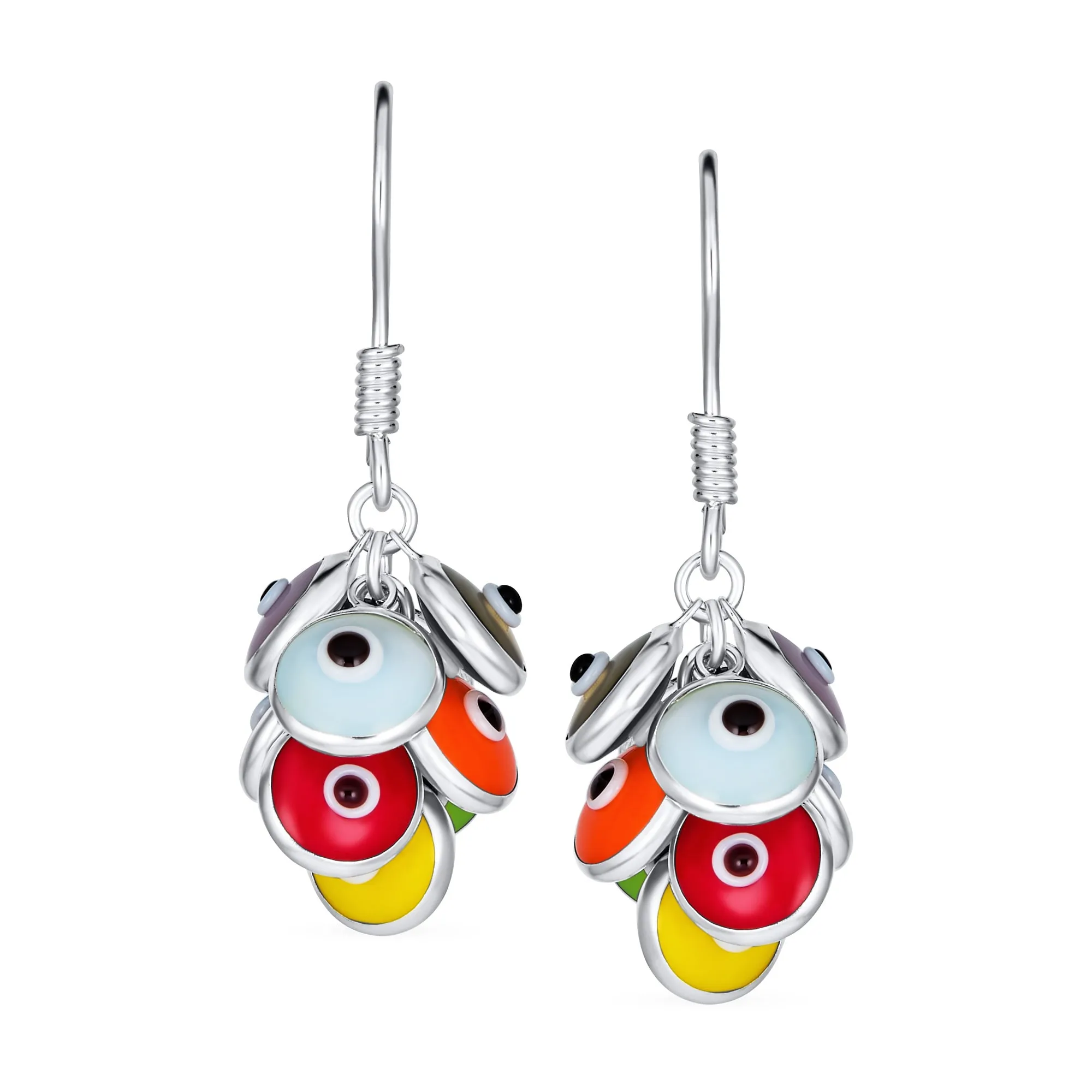 Spiritual Protection Multi-Color Evil Eye Charms Dangle Earrings Sterling Silver