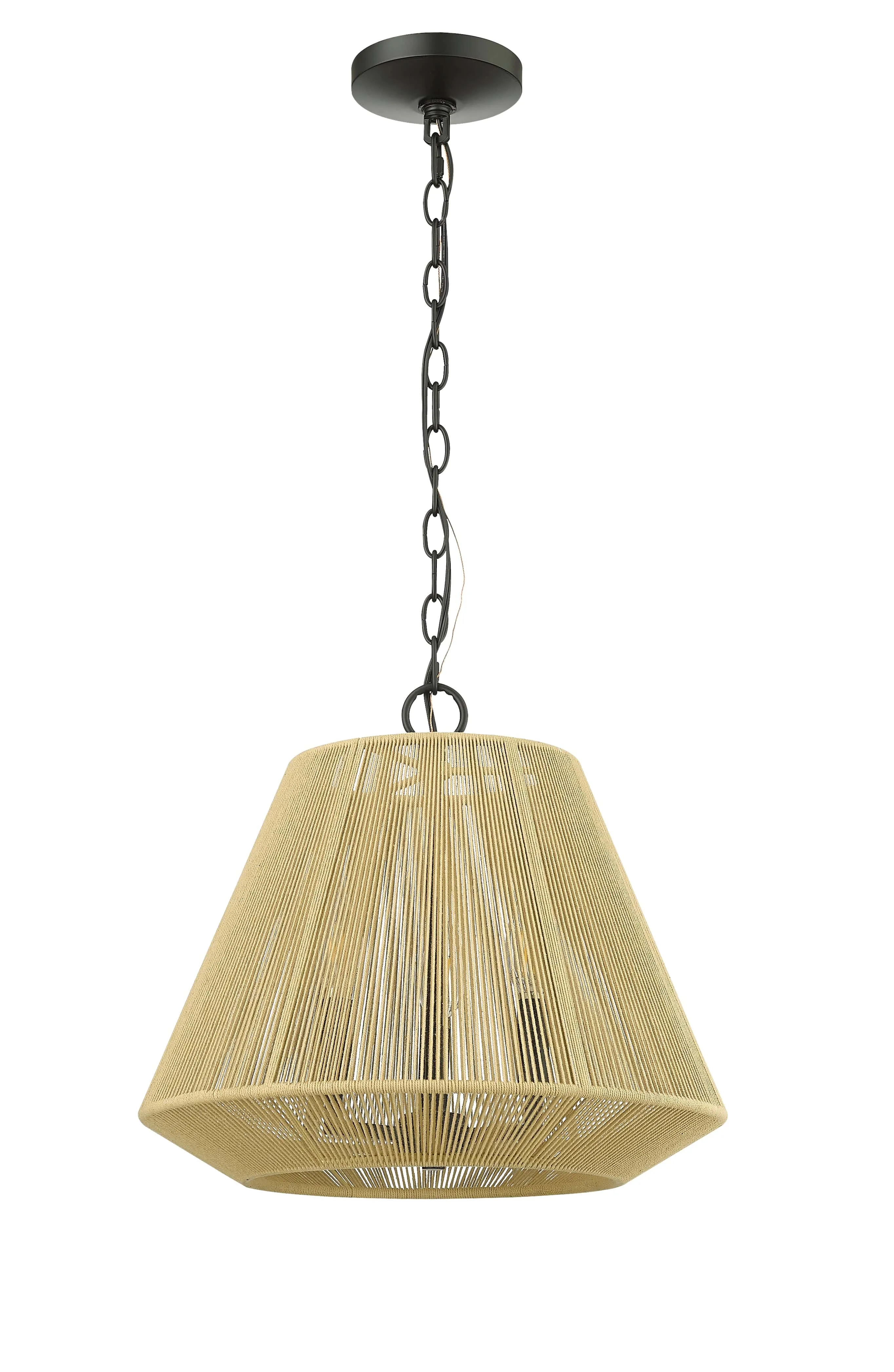 Sterling Pendant - Matte Black - Cotton Twine Shade - 16.4in. Diameter - E12 Candelabra Base